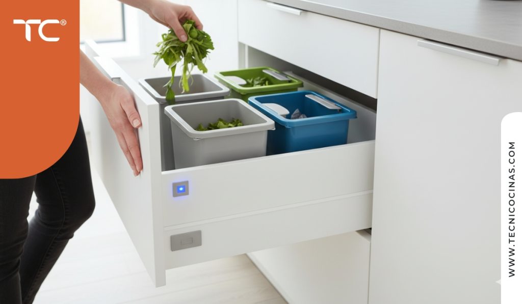 Cajón abierto contenedores separación residuos