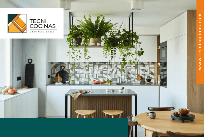 Cocina de diseño moderno con elementos naturales incorporados (localizada en Bogotá)
