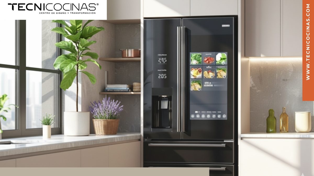 Nevera con IA integrada al mueble; pantalla con inventario y recetas.