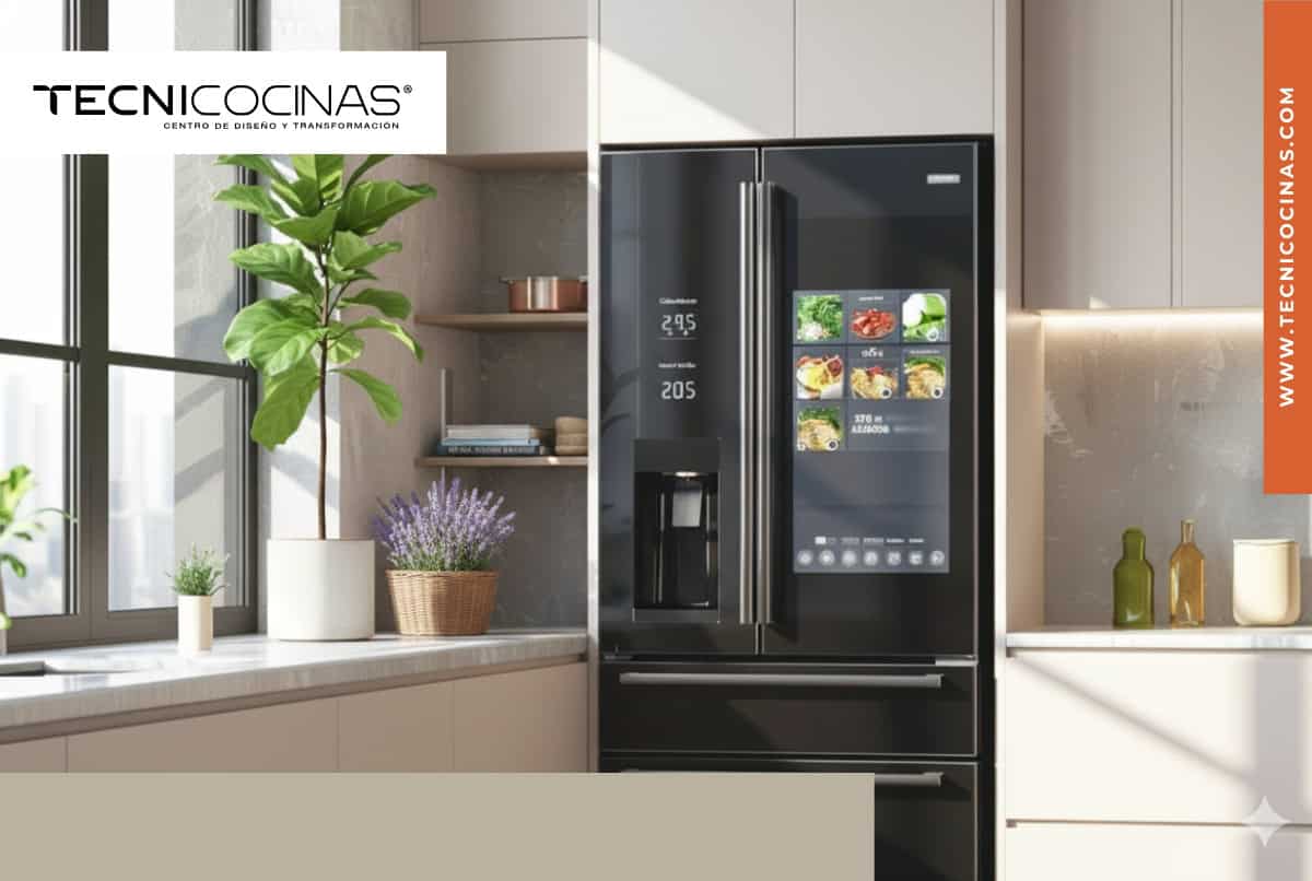 Nevera con IA integrada al mueble; pantalla con inventario y recetas.