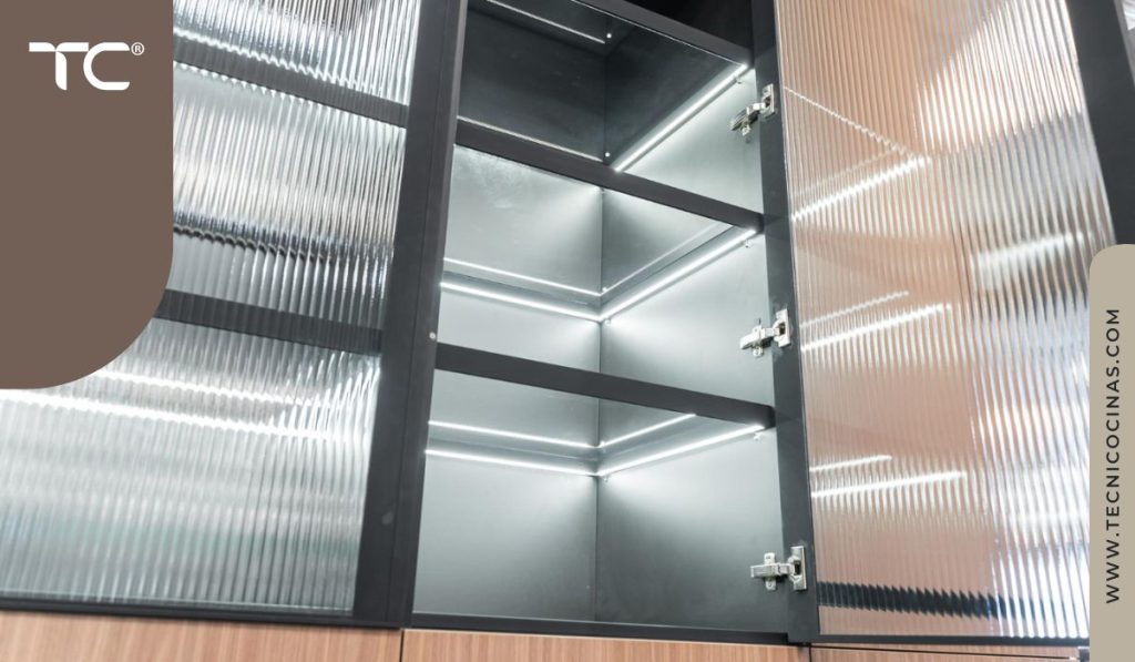 Interior de vitrina con iluminación LED integrada en las esquinas